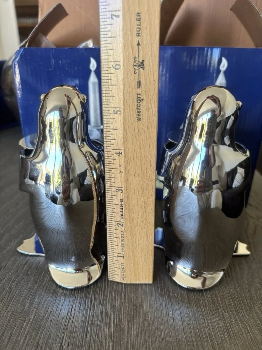 RESTORATION HARDWARE Silver Plate Penguins Candle Bearer Holder Brass Set Of 2